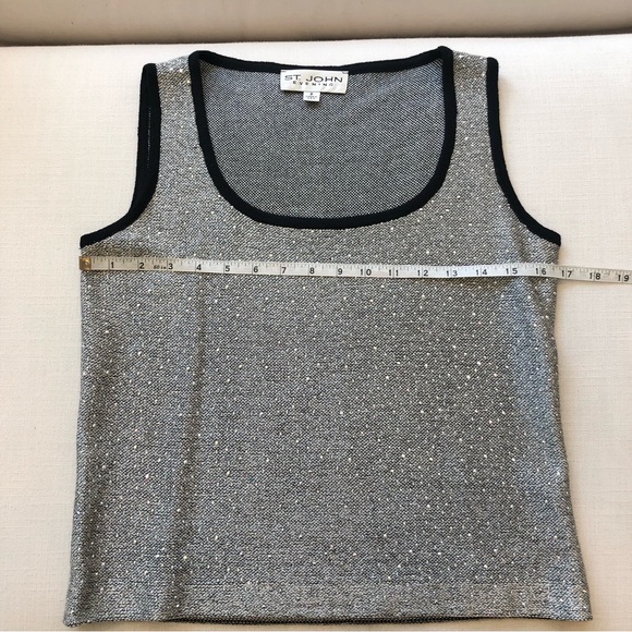 St. John Evening Sparkly Silver Shell Style Tank with Black Trim - Size P - Picture 7 of 11